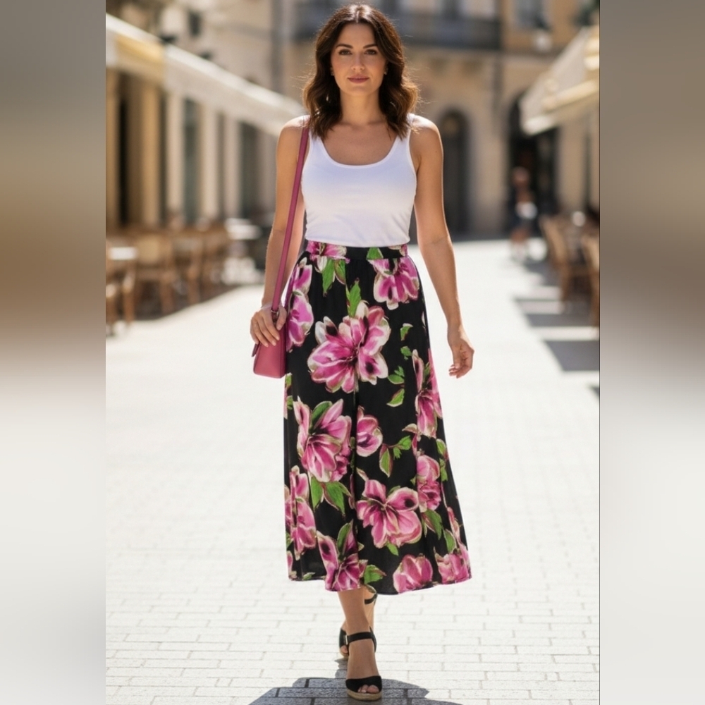{Roz & Ali} Women's Floral Print Elastic Waist Maxi Skirt - Size XL